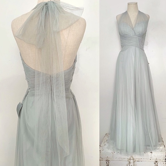 ⭐️NWT (Reposh) Nordstrom formal Pale Sage Halter Mesh Gown - Picture 2 of 14